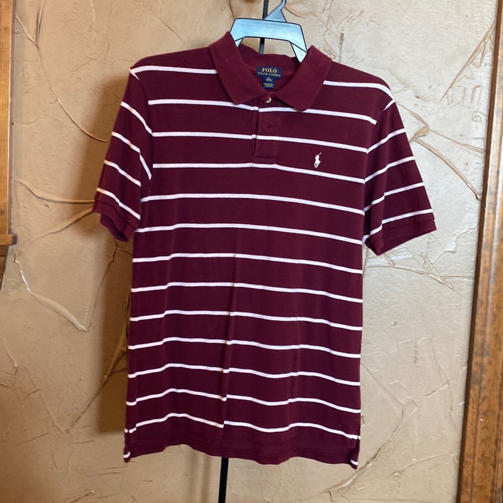 Polo Ralph Lauren Burgundy & White Striped Polo Boy’s XL